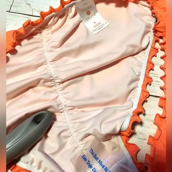 NEW Shade & Shore Swim Bikini Ombre Top & Ruched Bottoms Orange Cream Tie String - Picture 13 of 13